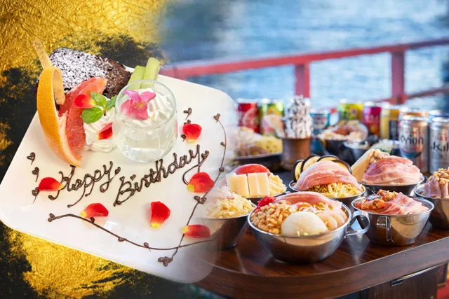 屋形船「江戸前汽船」のもんじゃ焼きとアニバーサリープレート