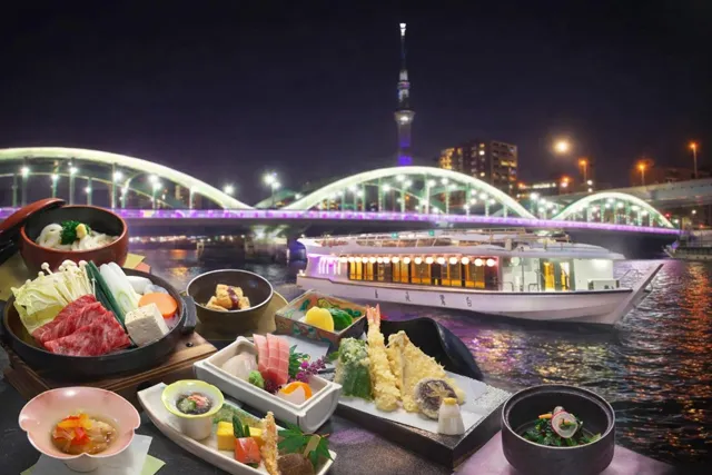 屋形船「晴海屋」の屋形船とふりそで御膳