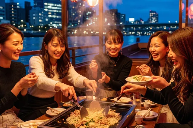 屋形船で鉄板焼き