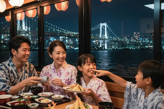 家族で屋形船を楽しむ